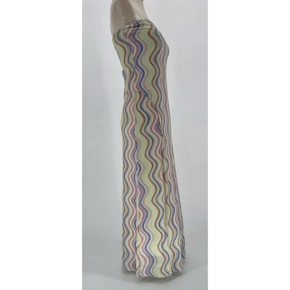 Zara Wavy Print Strapless Tulle Midi Dress Mesh Bodycon Psychedelic Retro M - Picture 5 of 9